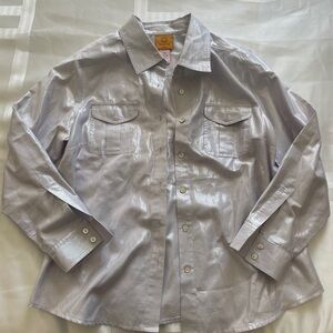 Like New, Ruby Rd. Petite Metallic Silver Button Down Shirt